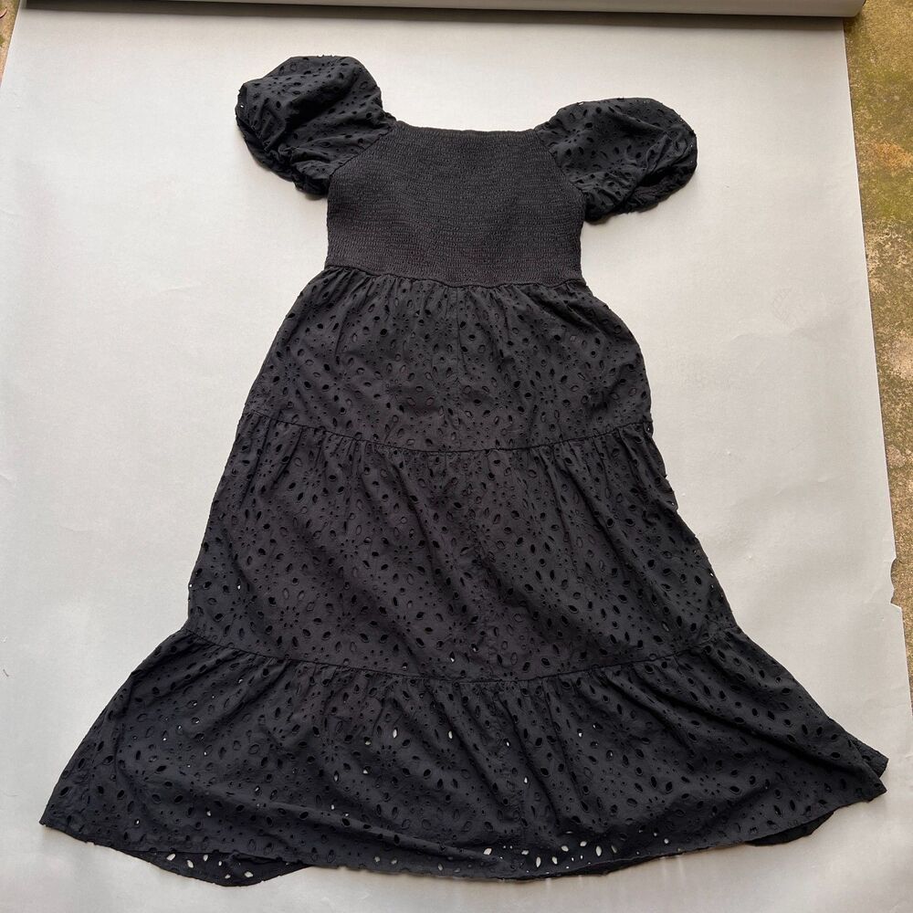 Black Boho 100% Cotton Coquette Goth Sundress Cottagecore With Pockets Size XL